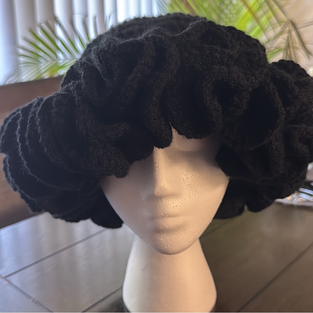 Black Knit Ruffled Hat